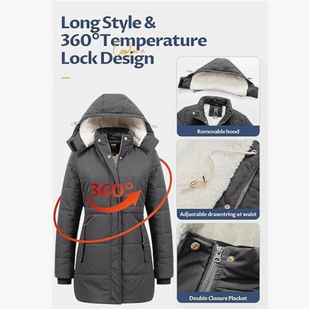 NWT Gray Puffer Jacket with Removable Hood and Quilted Design and Sherpa inside